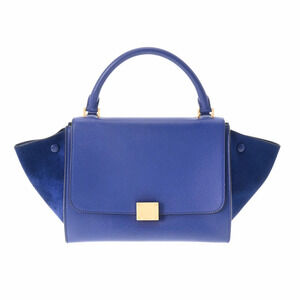 CELINE Trapeze Blue Leather Suede Handbag